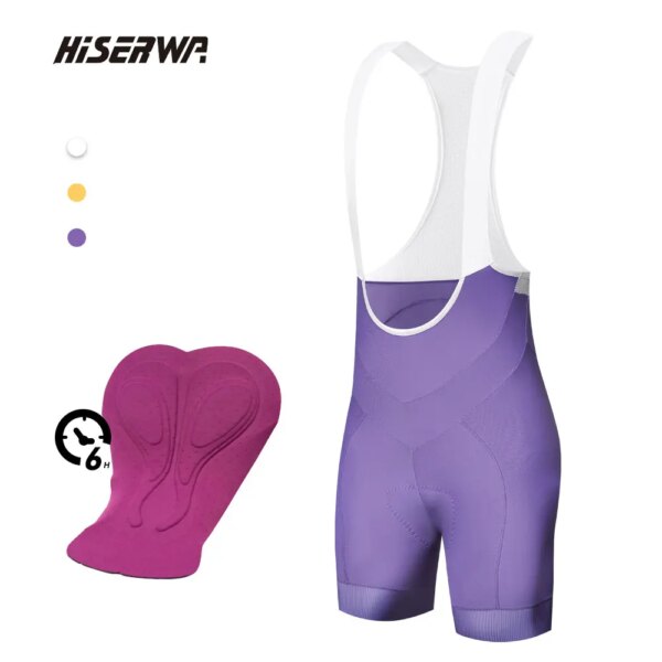 HISERWA-pantalones cortos con pechera para ciclismo para mujer, almohadilla profesional de esponja para ciclismo de 6 horas, pantalones cortos transpirables para bicicleta de montaña y carretera, mallas para bicicleta de alta calidad