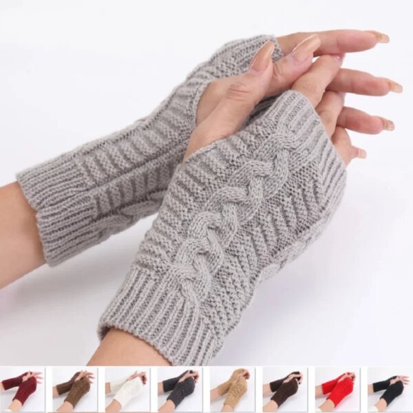 Guantes de medio dedo para mujer, Guantes de lana suaves y cálidos para tejer en el brazo, manoplas cortas y cálidas sin dedos, Guantes Unisex