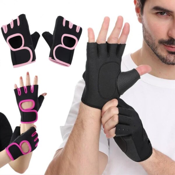 Guantes deportivos de medio dedo para levantamiento de pesas, guantes de fitness para deportes al aire libre, ciclismo, transpirables, con absorción de impacto, para entrenamiento y gimnasio