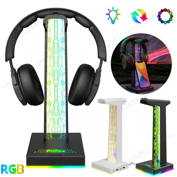 Soporte Universal para auriculares RGB, con 2 puertos USB para Gamer, Juegos de PC, soporte de exhibición para escritorio, accesorios para PC