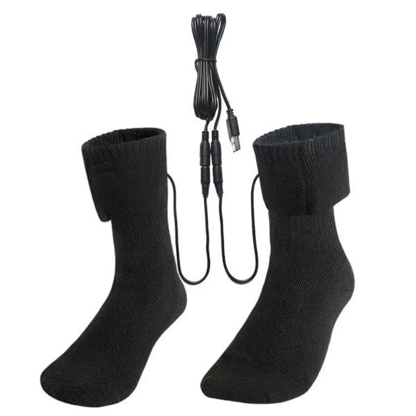 Calcetines térmicos con calefacción eléctrica recargable por USB, calentadores térmicos de pies de 5V, calcetines de algodón cálidos para invierno para acampar al aire libre y esquiar