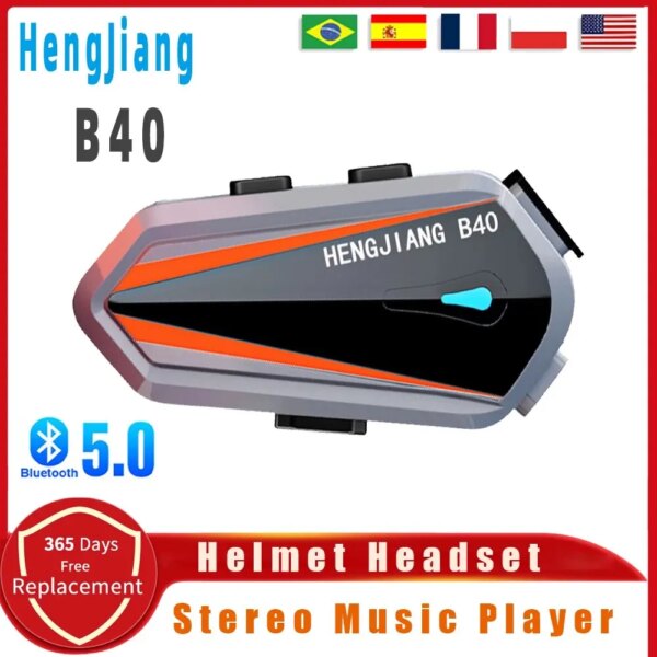 Heng Jiang B40 casco de motocicleta auriculares Bluetooth estéreo 1600mAh V5.3 llamada manos libres reproductor de música MP3 impermeable