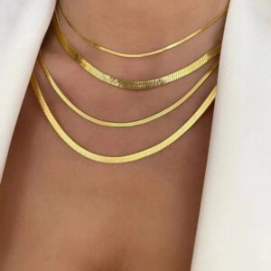 Collar de cadena de serpiente plana de acero inoxidable Unisex de alta calidad para mujer, gargantilla de Color dorado Vintage, accesorios de joyería para el cuello para hombres