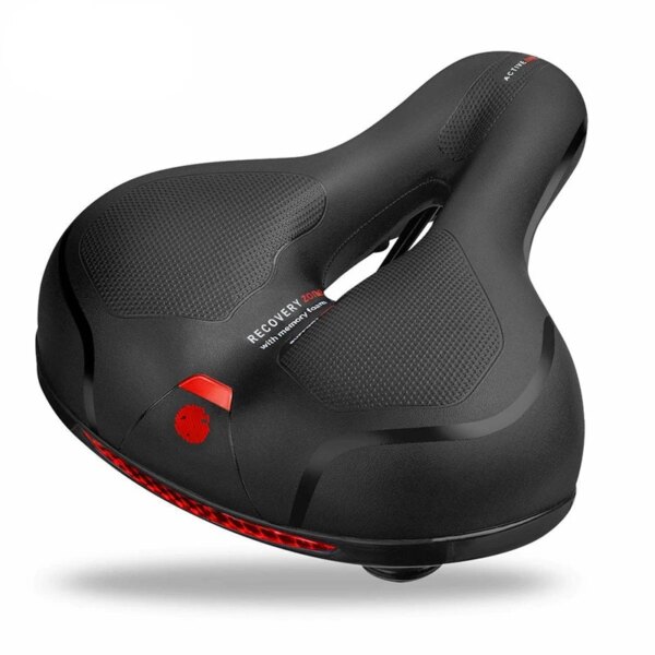 Sillín de bicicleta transpirable para hombre y mujer, asiento de bicicleta de montaña y carretera, cómodo y con absorción de impacto, advertencia de seguridad de asiento de bicicleta de gran trasero