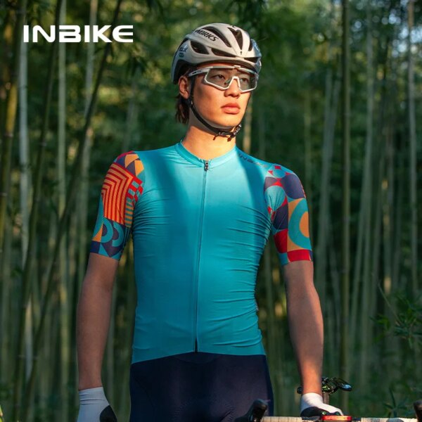 INBIKE-Camiseta de ciclismo para hombre, camisetas de manga corta para bicicleta, camiseta transpirable con cremallera completa para montar en bicicleta con bolsillos