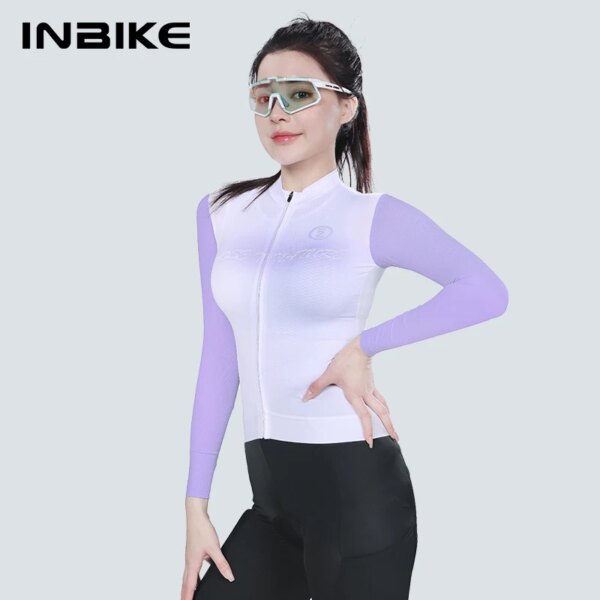 INBIKE Maillot Ciclismo Manga Larga Verano Profesional Slim Ciclismo Jersey Mujer Transpirable Ciclismo Jersey Cremallera Completa