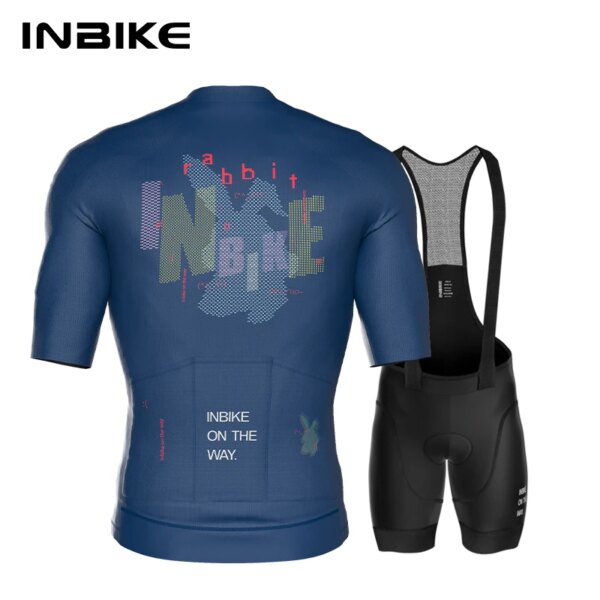 INBIKE-Conjunto de Jersey de ciclismo para hombre, camisetas transpirables para bicicleta de carretera, pantalones cortos, ropa de ciclismo de manga corta con bolsillos traseros