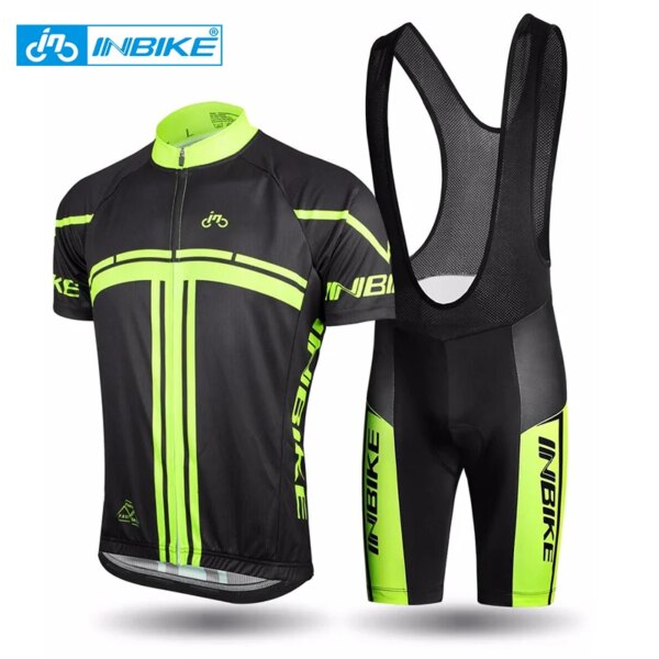 INBIKE-Conjunto de Jersey de ciclismo para hombre, pantalones cortos con pechera para deportes al aire libre, ropa de montar con relleno de Gel 3D, camiseta, pantalones cortos, ropa de montaña QG194