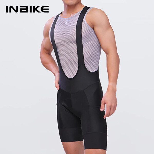 INBIKE pantalones cortos de ciclismo de verano para hombre, pantalones con pechera para bicicleta sin costuras, pantalones de ciclismo cómodos para hombre, pantalones reflectantes para bicicleta de carretera con 4 bolsillos