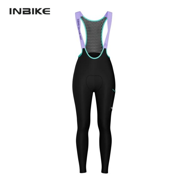 INBIKE-pantalones con tirantes de ciclismo profesionales para mujer, ropa de ciclismo de lana a prueba de viento, pantalones acolchados de Gel, pantalones MTB para bicicleta de carretera, invierno