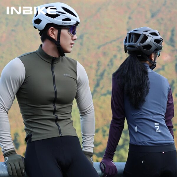 INIBKE Jersey de ciclismo de manga larga para hombre, Jersey de invierno polar para bicicleta, ropa para montar en bicicleta, cremallera completa reflectante, 3 bolsillos traseros