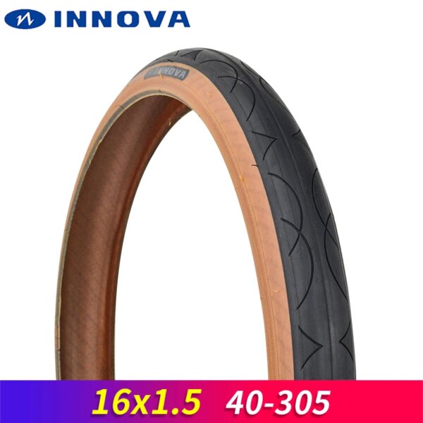 INNOVA-neumático de bicicleta plegable, 16x1,5 40-305, rueda pequeña BMX de 16 pulgadas, neumático medio calvo, borde marrón y amarillo, IA-2243