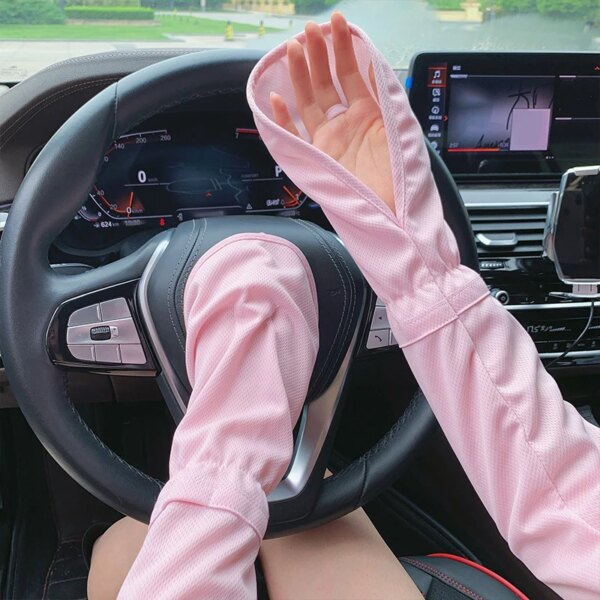 Mangas de seda de hielo para mujer, guantes de protección solar para el brazo, protector solar para ciclismo, tamaño libre, manga fresca para exteriores
