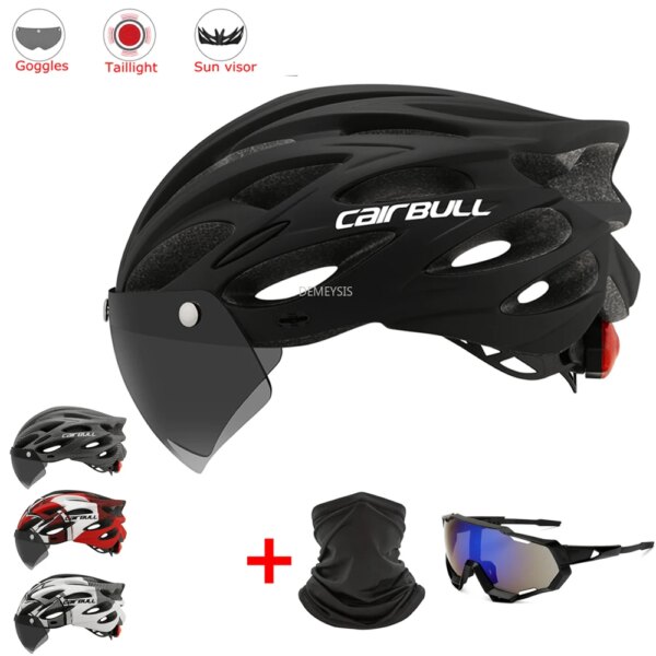 Casco de bicicleta de montaña moldeado integralmente con gafas extraíbles, visera ajustable para hombres y mujeres, casco con luz trasera para ciclismo