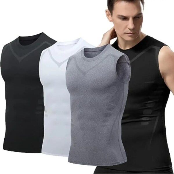 Chaleco moldeador iónico para hombre, chaleco deportivo ajustado para ciclismo, chaleco de secado rápido, chaleco elástico ajustado transpirable sin mangas, Top de Fitness M/XL/3XL