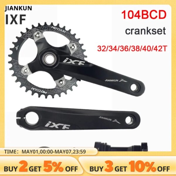 JIANKUN IXF manivela MTB integrada bielas Hollowtech 104BCD manivela para bicicleta de montaña conexión redonda 32/34/36/38/40T plato