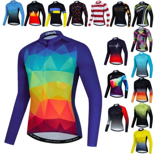 JPOJPO Maillot de Ciclismo para Hombre Ropa de Bicicleta de Manga Larga Top Camiseta de Jersey de Bicicleta de otoño Camisa Chaqueta de Ciclismo antisudor Ropa de Bicicleta MTB