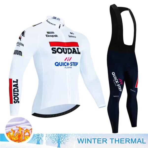 Jersey de ciclismo para hombre, ropa de montaña, bicicletas Soudal Quick Step, conjunto de ropa térmica, uniforme de bicicleta de carretera, babero Retro de lana para invierno