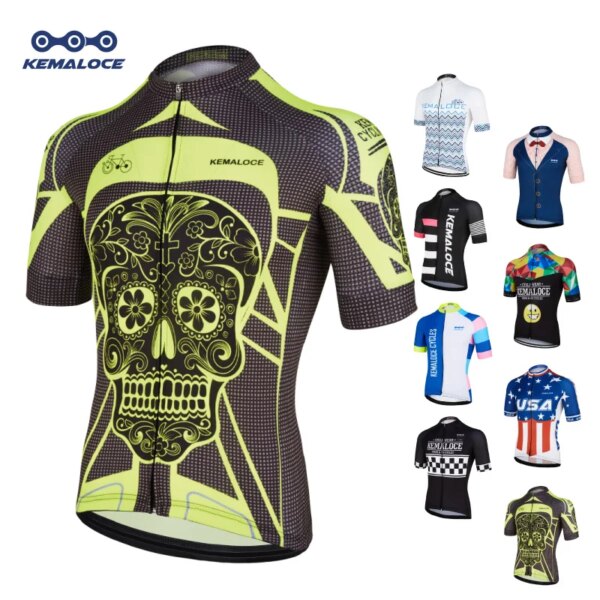 KEMALOCE-Camiseta de ciclismo para hombre, ropa amarilla brillante con esqueleto de China, camisetas de manga corta para bicicleta, ropa con grúa, camisetas de verano para bicicleta