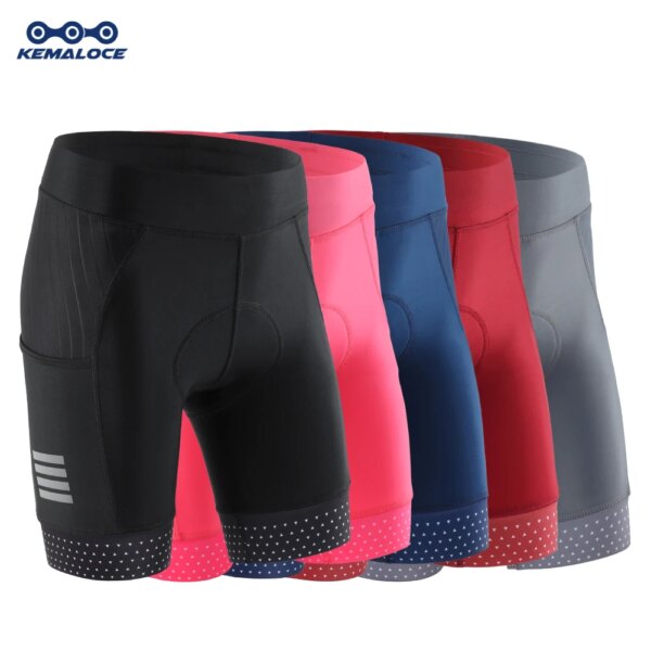 KEMALOCE, pantalones cortos de ciclismo a la moda para mujer, pantalones cortos de verano para bicicleta 2023, pantalones cortos ajustados acolchados en negro y azul para bicicleta con bolsillo lateral