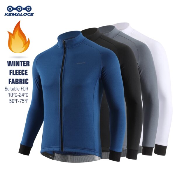 KEMALOCE, chaqueta de ciclismo para primavera e invierno, chaqueta de lana de manga larga para hombre, camiseta térmica para bicicleta de montaña en negro, blanco, azul y gris