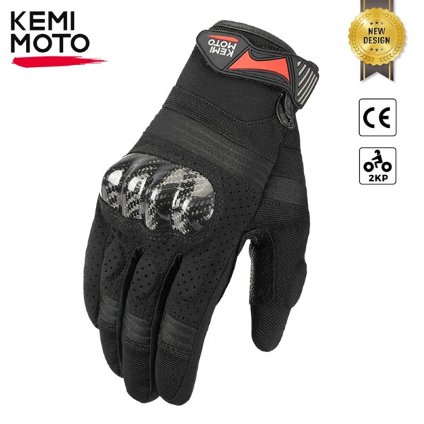 KEMIMOTO Moto guantes CE 2KP guantes de carreras de verano cuero de fibra de carbono Luvas guantes de motocicleta equipo de protección azul verde rosa