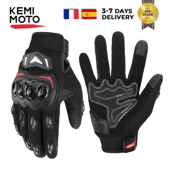 KEMiMOTO Guantes de Moto transpirables para ciclismo, Guantes para bicicleta de montaña, Guantes para Motocross con pantalla táctil, Guantes para Moto para hombre y mujer, Primavera Verano