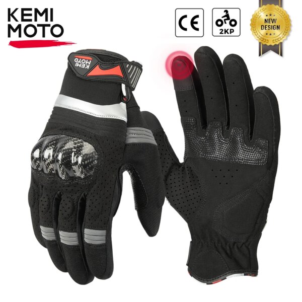 KEMiMOTO guantes de motocicleta CE, guantes de carreras transpirables de verano, cuero de fibra de carbono, pantalla táctil, equipo protector de Motocross Luvas