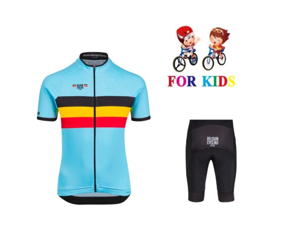 Camiseta de Ciclismo para niños del equipo nacional de Bélgica, Ropa de bicicleta de manga corta con pantalones cortos, 2023