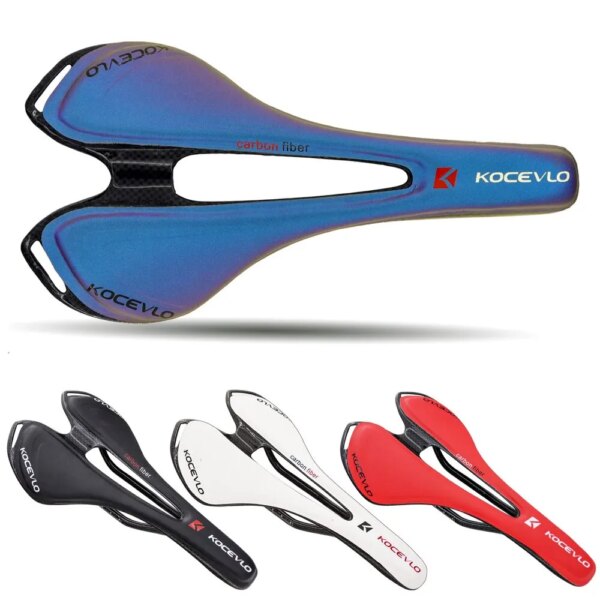 Sillín de carbono KOCEVLO T800 fibra de carbono + asiento de bicicleta ultraligero de fibra de cuero para bicicleta de carretera MTB