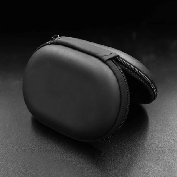 KZ-Bolsa de almacenamiento de auriculares ovalada, caja de almacenamiento con cremallera de PU, caja portátil negra para accesorios de auriculares