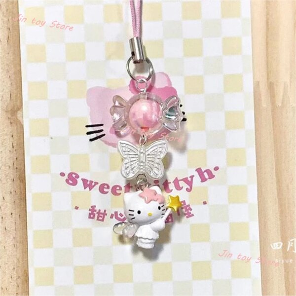 Cadena colgante de Ángel Kawaii Hello Kitty, Sanrio Pegasus Kitty, colgante con abalorio de gato, cadena para teléfono móvil con cuentas, cadena de gato Cos Little Fox