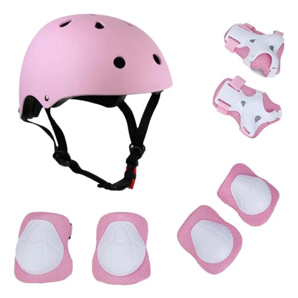 Juego de casco y almohadillas 7 en 1 para niños, rodilleras ajustables para niños, coderas, muñequeras para patinete, patinaje sobre ruedas, ciclismo