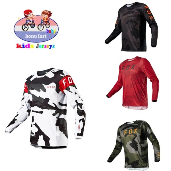 Camiseta de carreras para niños todoterreno ATV http Fox bicicleta ciclismo Jersey para descensos motocicleta Jersey Motocross MTB camuflaje D niños