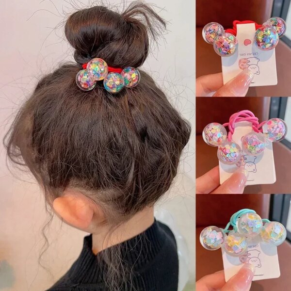 Diademas elásticas florales con lentejuelas para niños, banda de goma para el pelo, lazos para el pelo de princesa Kawai, accesorios para el cabello para niñas y niños