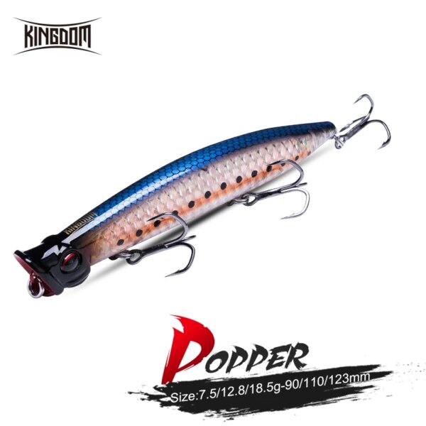 Kingdom pesca flotante Topwater Popper 7,5g 12,8g 18,5g cebos duros artificiales de fundición lejana Wobblers de alta calidad señuelos de acción Z