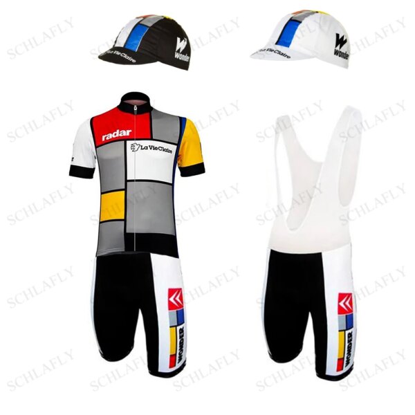 LA VIE CLAIRE-Conjuntos de camisetas de ciclismo RETRO, cojín de silicona 9d, camiseta de manga corta, pantalones con pechera, ropa para bicicleta, gorra de ciclismo Schlafly