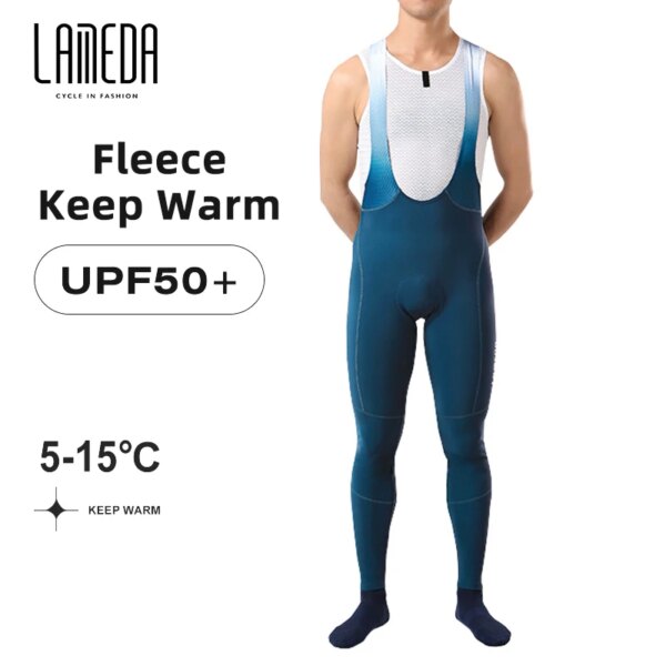 LAMEDA-pantalones con pechera para ciclismo, pantalones cortos con pechera para bicicleta de montaña y carretera, de lana, cálidos, para invierno y otoño