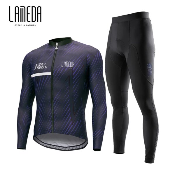 LAMEDA-Conjunto de Jersey de ciclismo para hombre, traje de lana a prueba de viento de manga larga para montar en bicicleta de montaña y carretera, chaqueta cálida, accesorios para bicicleta