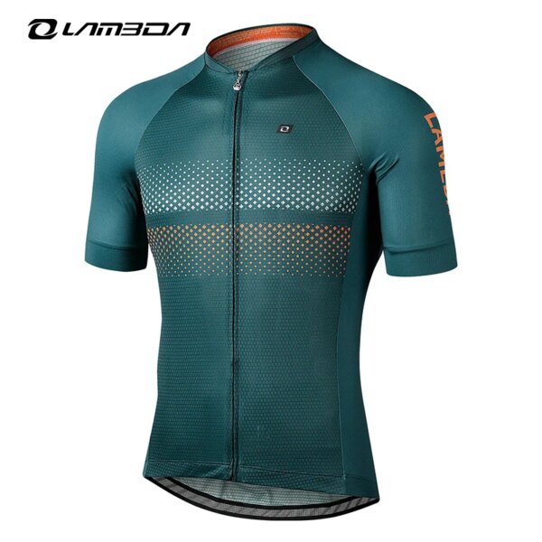 LAMEDA, Jersey de ciclismo de verano para hombre, manga corta con 3 bolsillos traseros, Jersey verde para bicicleta de carretera para hombre/mujer, ropa para equipo MTB QH018