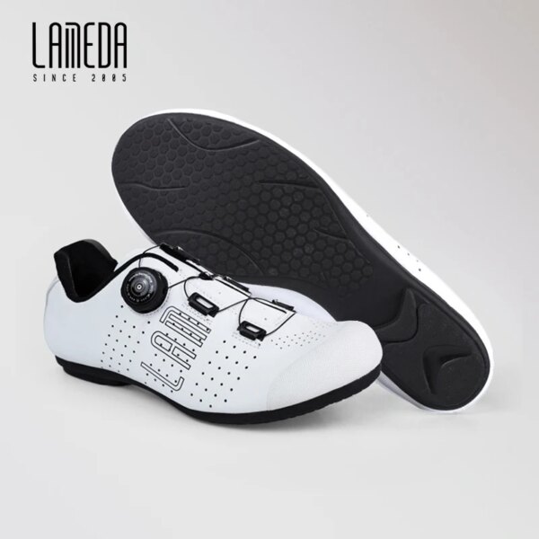 LAMEDA nuevos zapatos de ciclismo para hombre, suela de goma, zapatos para ciclismo y bicicleta, zapatillas de microfibra con desbloqueo superior, ultraligeras y transpirables para bicicleta de carretera