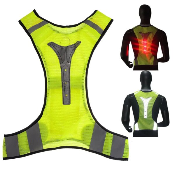 Chaleco luminoso LED para ciclismo nocturno, correr por montaña, luz LED de advertencia de seguridad, chaleco reflectante, ropa deportiva para Fitness al aire libre