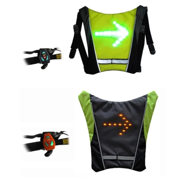 Señal de giro LED, chaleco para correr, luz de señal, mochila reflectante, Clip, mochila de montar recargable por USB con Control remoto