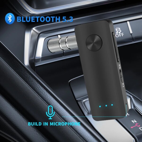 Adaptador receptor y transmisor de coche Lavalier Bluetooth 5,3, conectores auxiliares de 3,5mm para altavoces de coche, receptor de Audio y música, manos libres
