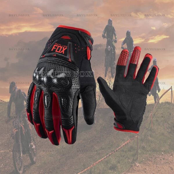 Guantes de cuero Bayliss Fox Bombe Motocross MX BMX vehículos todoterreno carreras Motocross ciclismo ATV UTV Luvas para hombres negro rojo