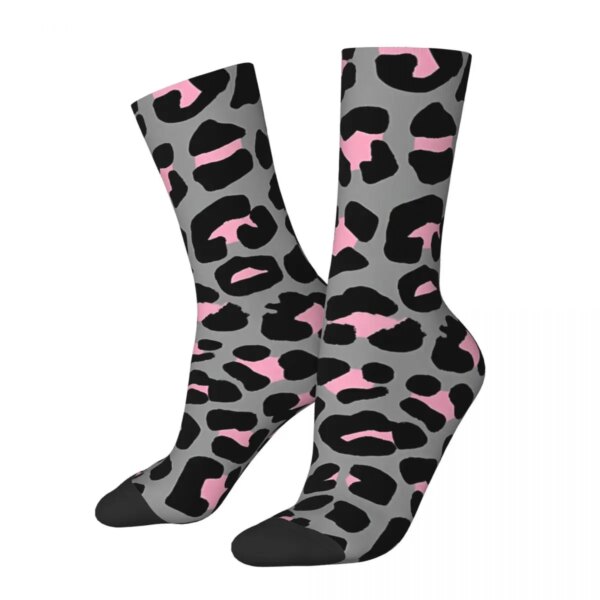 Calcetines con estampado de manchas de leopardo en rosa y gris para hombre y mujer, medias para ciclismo, novedad, regalo para primavera, verano, Otoño e Invierno