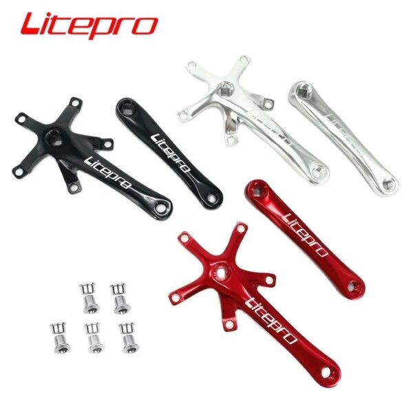 Litepro-manivela con orificio cuadrado para bicicleta plegable, aleación de aluminio BCD de 130mm, manivela de 170mm, negro, rojo y plateado