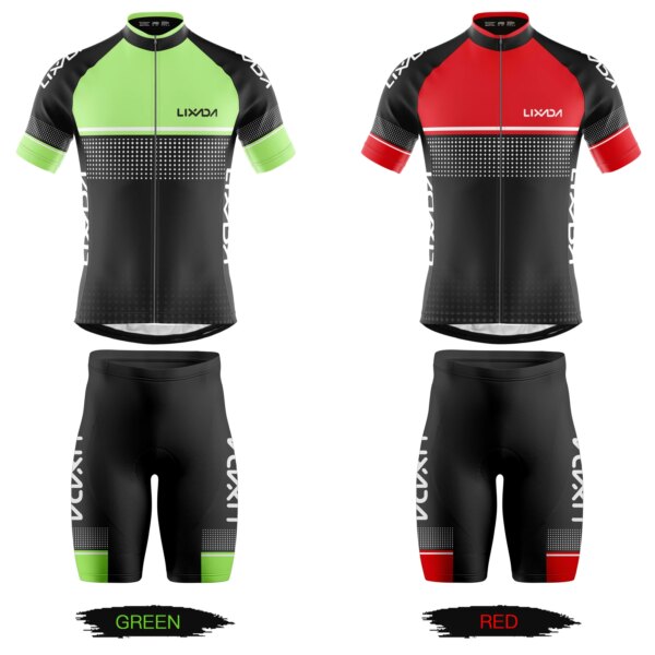 Lixada Conjunto de Jersey de Ciclismo para Hombre, Camiseta de Ciclismo de Manga Corta Transpirable de Secado rápido y Pantalones Cortos Acolchados de Espuma, Conjunto de Ropa de Ciclismo MTB