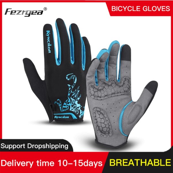 Guantes de ciclismo con dedos largos, transpirables, con absorción de impactos, para hombres y mujeres, deportes, fitness, primavera y verano, guantes para montar con pantalla táctil