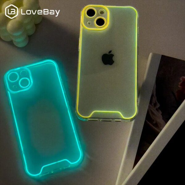 Lovebay-funda de silicona suave para teléfono iPhone, luz nocturna luminosa, 14 Plus, 11, 12, 13, 14, 15 Pro Max, XR, XS Max, parte posterior transparente